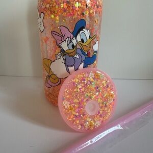 Disney Glitter Tumbler with Straw - Pink and Orange